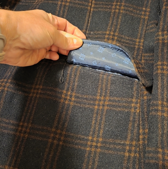 Enzo Tovare Wool Car Coat Men's 54 L Blue Orange Plaid Lined Insulated Jacket - Picture 13 of 15